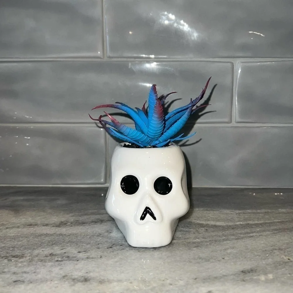 Skull Faux Succulent Halloween Decor Gothic Planter